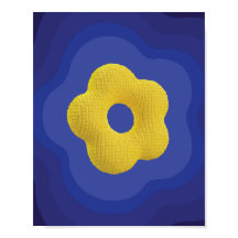 Cartaz de arte de flor pop amarela em azul