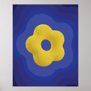 Poster Cartaz de arte de flor pop amarela em azul 