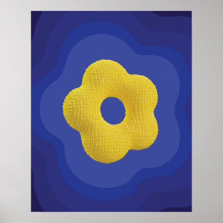 Poster Cartaz de arte de flor pop amarela em azul 