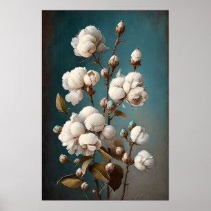 Poster Cartaz de Arte de Flores de Algodão Branco