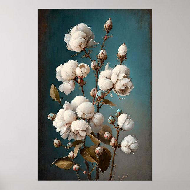 Poster Cartaz de Arte de Flores de Algodão Branco (Frente)