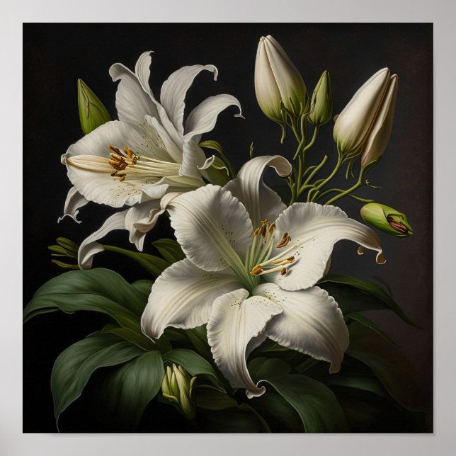 Poster Cartaz de Arte de Flores de Lírio Branco da Páscoa (Frente)