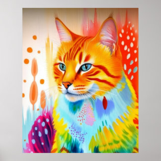 Poster Cartaz de Arte de Gato Vibrante – Design Ousado e 