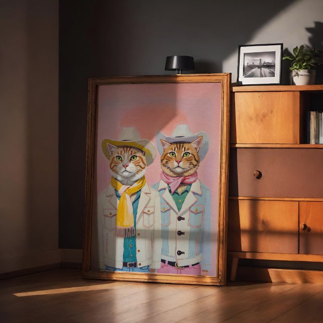 Poster Cartaz de Arte de Gatos Cowboys Pastel Trendy (Criador carregado)