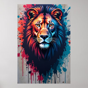 Poster Cartaz de Arte de Grafite de Leão Majestoso