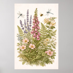 Poster Cartaz de Arte de Jardim de Flores Silvestres Botâ