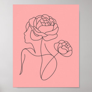 Poster Cartaz de Arte de Linha de Mulher Minimalista e Fl