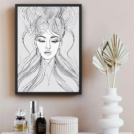 Poster Cartaz de Arte de Linha de Retrato Feminino Minima