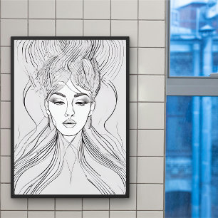 Póster Cartaz de Arte de Linha de Retrato Feminino Minima