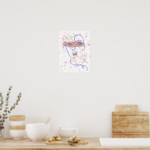 Cartaz de Arte de Linha de Rosto Abstrato, Salpico