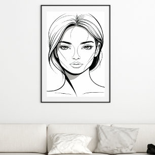 Poster Cartaz de Arte de Linha Minimalista de Mulher Pret