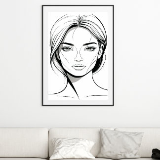 Poster Cartaz de Arte de Linha Minimalista de Mulher Pret