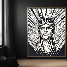 Poster Cartaz de Arte de Linha Moderna da Estátua da Libe
