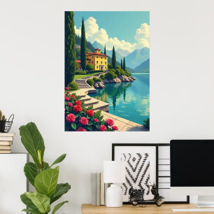 Poster Cartaz de Arte de Paisagem da Vila do Lago Como It