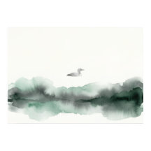Cartaz de Arte de Paisagem de Pássaro com Aquarela
