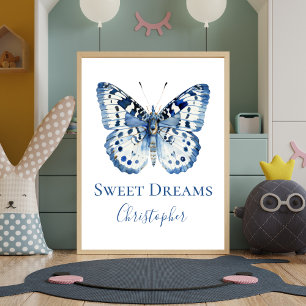 Poster Cartaz de Arte de Parede de Borboleta Aquarela Azu
