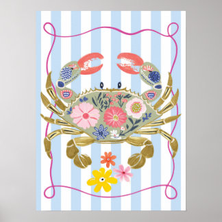 Poster cartaz de arte de parede de caranguejo floral funk