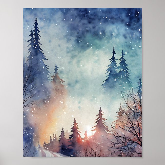 Poster Cartaz de Arte de Parede de Inverno em Aquarela (Frente)