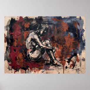 Poster Cartaz de Arte de Parede Figurativa Vermelho Escur
