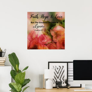Poster Cartaz de Arte de Parede Floral Rosa Fé, Esperança