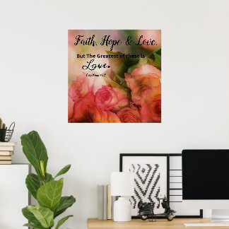 Poster Cartaz de Arte de Parede Floral Rosa Fé, Esperança