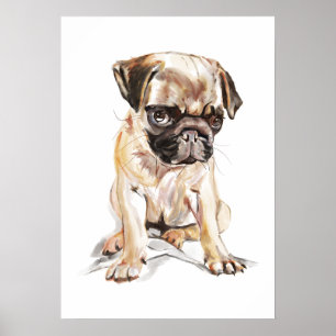 Poster Cartaz de Arte de Parede Pug – Pintura Aquarela