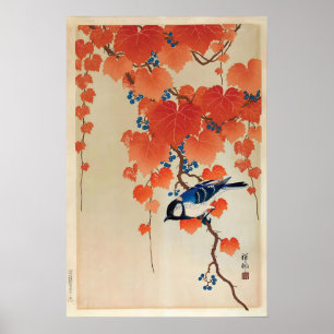 Poster Cartaz de Arte de Pássaro Tít Japonês Koson