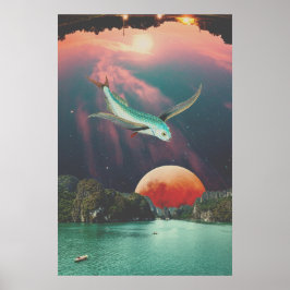 Poster Cartaz de Arte de Peixe Voador Psicodélico Editáve