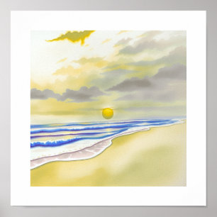 Poster Cartaz de Arte de Pôr do Sol em Aquarela