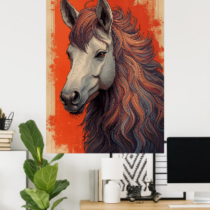 Poster Cartaz de Arte de Retrato de Cavalo Majestoso   Cr