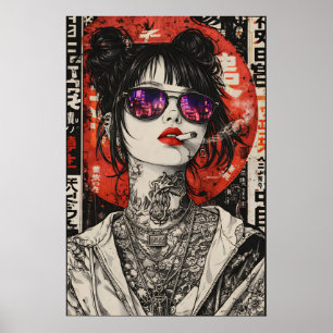 Poster Cartaz de Arte de Rua Japonesa, Retrato de Garota