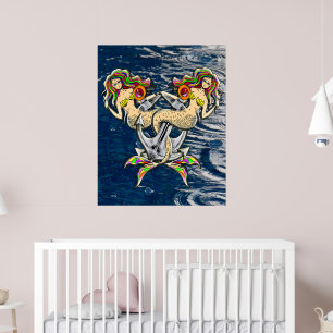 Poster Cartaz de Arte de Sereia Náutica do Oceano Presa