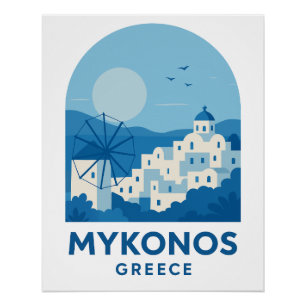 Póster Cartaz de Arte de Viagem Minimalista Azul de Mykon