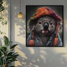 Poster Cartaz de Arte do Boné de Remendo de Coala Beanie
