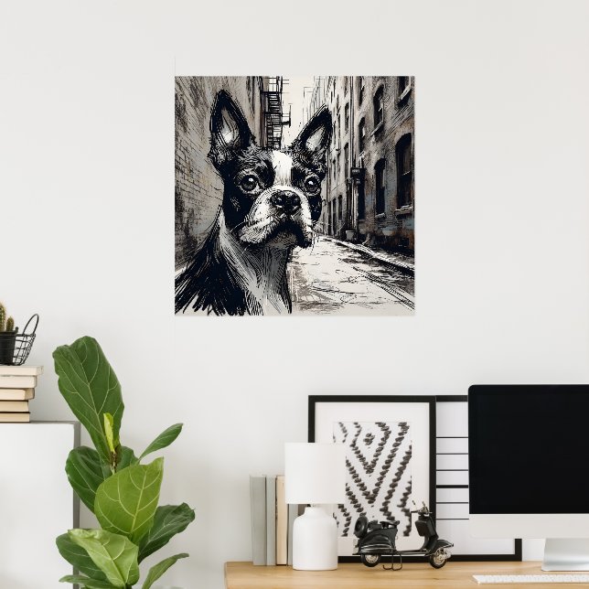 Poster Cartaz de Arte do Boston Terrier (Escritório em casa)