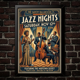 Poster Cartaz de Arte do Jazz Vintage dos Anos 1930