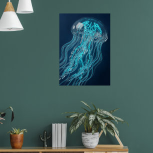 Poster Cartaz de Arte do Oceano com Água-Marinha Luminosa
