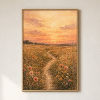 Poster Cartaz de Arte em Aquarela de Caminho de Flores Si