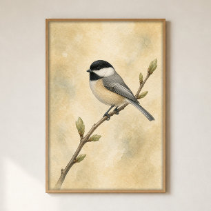 Poster Cartaz de Arte em Aquarela de Chickadee Cottagecor