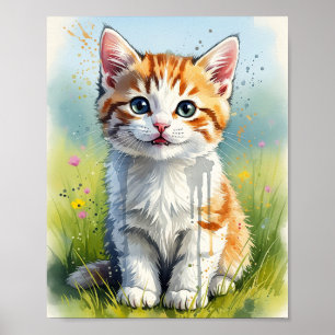 Poster Cartaz de Arte em Aquarela de Gatinho Atarracado L