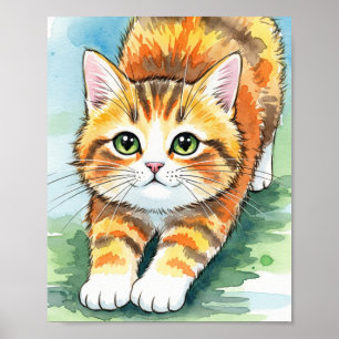Poster Cartaz de Arte em Aquarela de Gatinho Malhado Lara