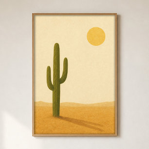 Poster Cartaz de Arte em Aquarela do Saguaro ao Meio-Dia