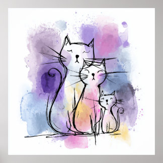 Poster Cartaz de Arte em Parede Giclee em Aquarela da Fam