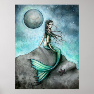 Póster Cartaz de Arte Fantasia da Sereia da Lua Escura