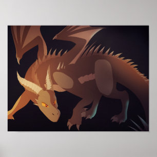 Poster Cartaz de Arte Fantasia de Dragão Marrom