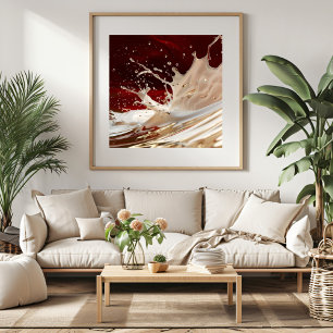 Poster Cartaz de Arte Fluida com Salpicos de Creme e Verm