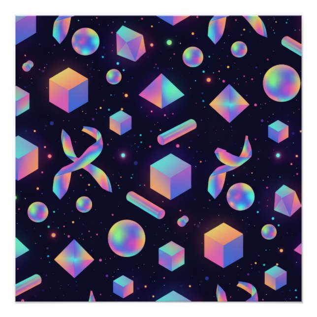 Póster Cartaz de Arte Geométrica 3D Holográfica Moderna (Frente)