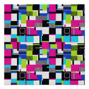 Póster Cartaz de Arte Geométrica com Efeito Glitch Neon M