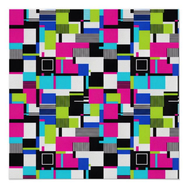 Póster Cartaz de Arte Geométrica com Efeito Glitch Neon M (Frente)