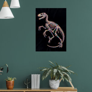 Poster Cartaz de Arte Holográfica de Esqueleto de Dinossa